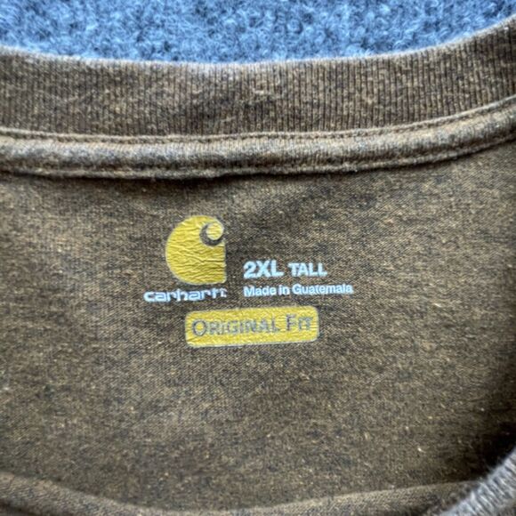 Carhartt T-Shirt Menβs 2XL Tall Brown Original Fit Pocket Workwear Heavyweight - Picture 3 of 10